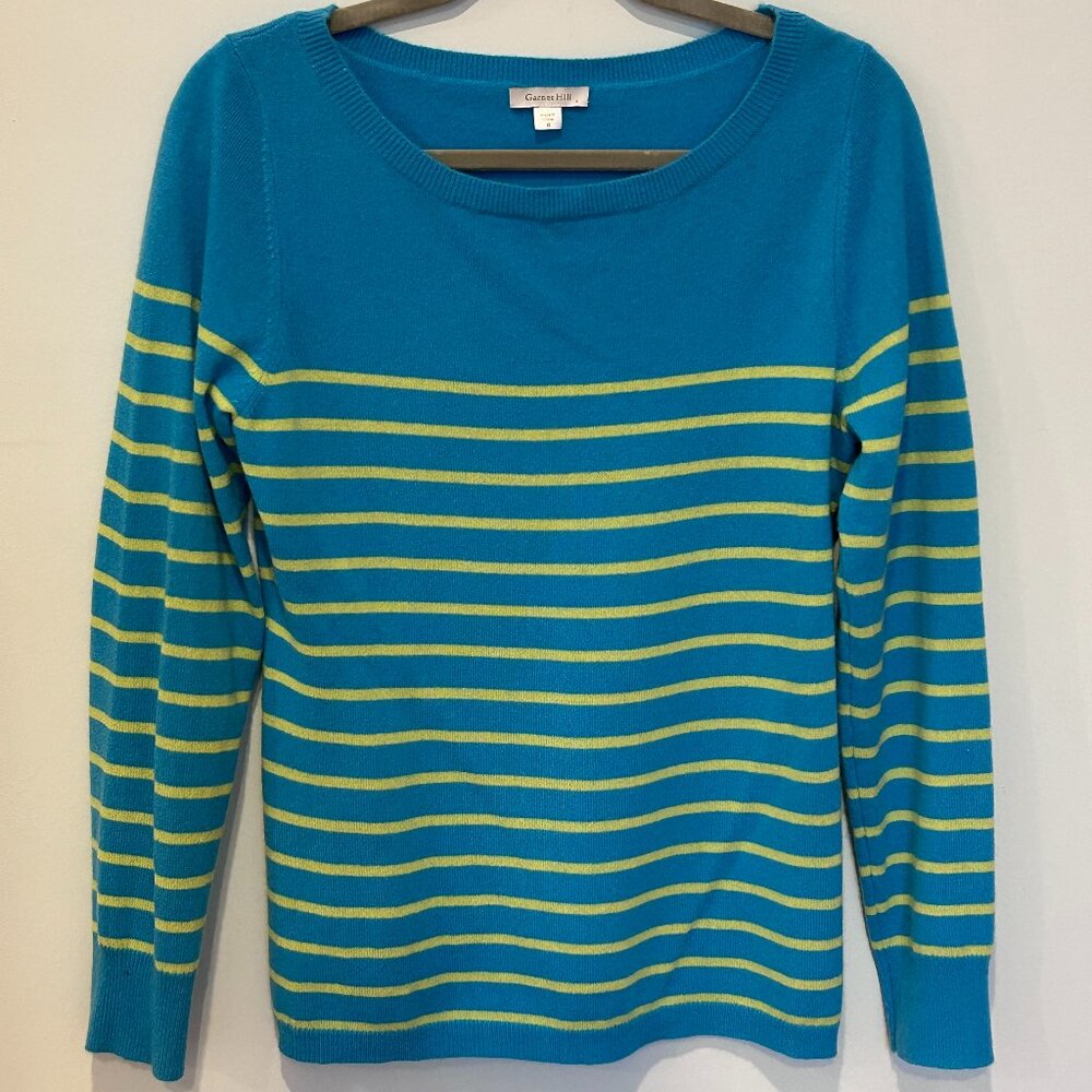 GARNET HILL Scoop-Neck Long Sleeve Cashmere Sweater - Blue/Green - Size M